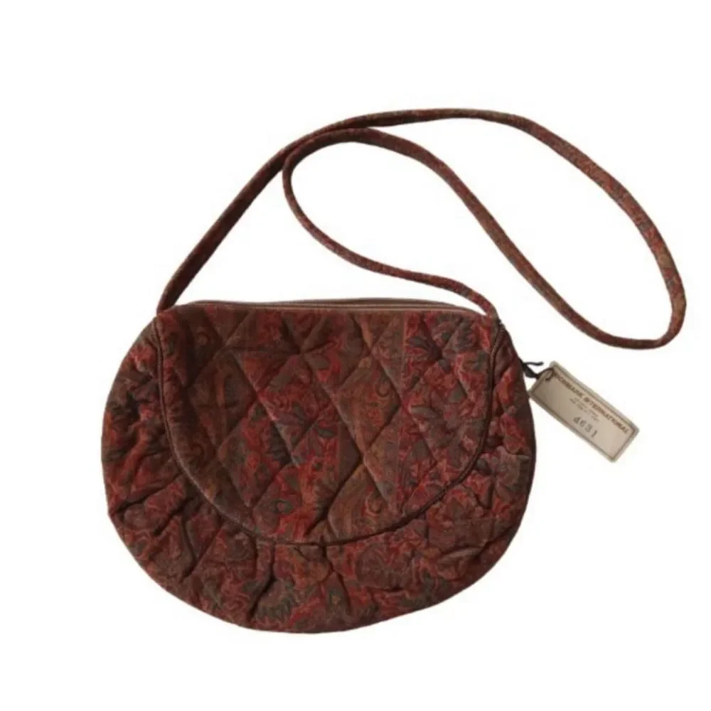 Richmark Vintage Brown Multicolored Paisley Print Quilted Velour Shoulder Bag
